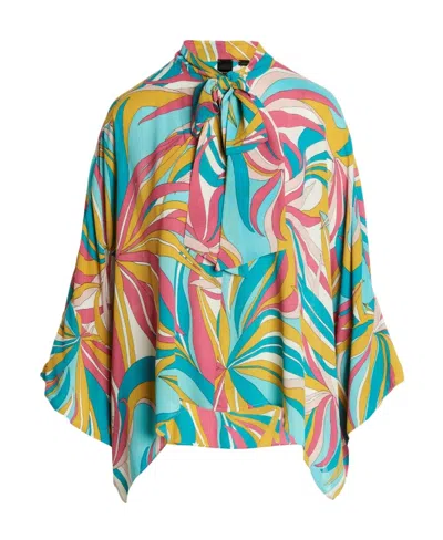 Pinko Abstract-print Neck-tie Blouse In Multicolor