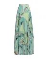 Pinko Abstract-print Pleated Skirt In Green