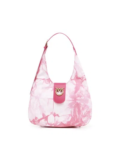 Pinko Abstract Printed Logo Detailed Shoulder Bag In Rosa/fucsia-antique Gold