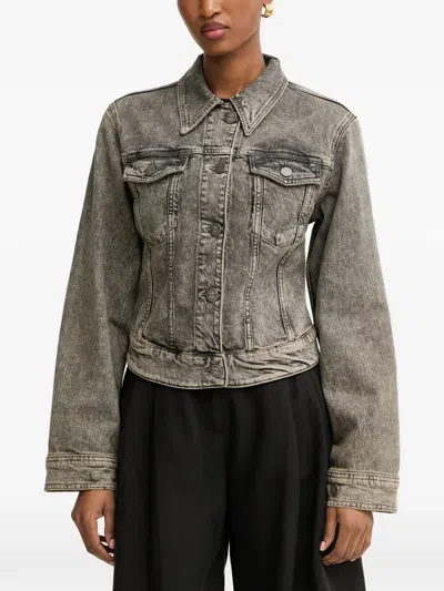 Pinko Acid-wash Buckle-detail Denim Jacket In Multi