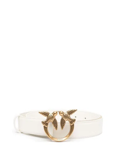 Pinko Adjustable Leather Logo-buckle Belt For Women In White