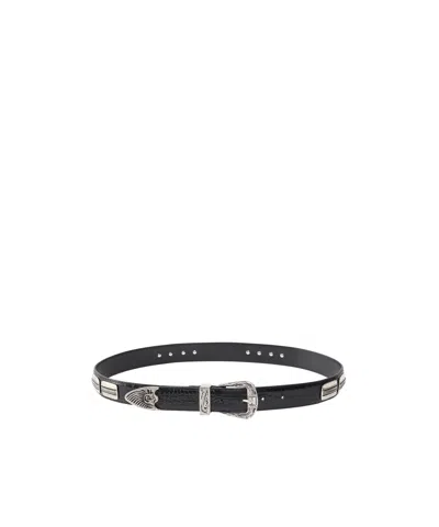 Pinko Crocodile-effect Leather Belt In Black