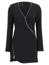 Pinko Zipped Crepe V-neck Minidress In Black