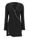 Pinko Zipped Crepe V-neck Minidress In Black