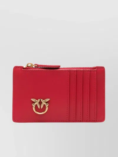 Pinko Airone Calf Leather Cardholder With Gold-tone Hardware In Red