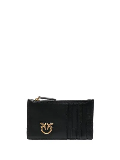 Pinko Love Birds Leather Card Holder In Black