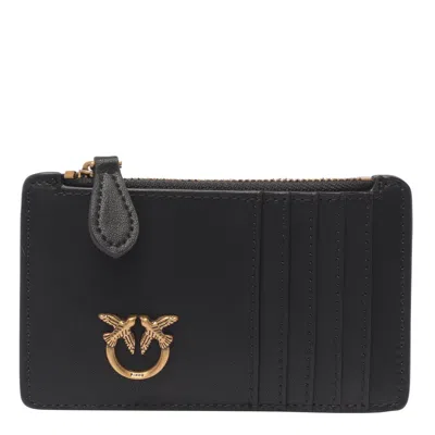 Pinko Airone Leather Card Holder In Black