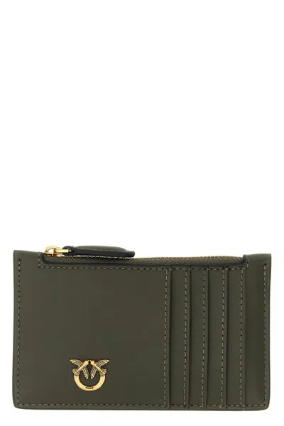 Pinko Airone Leather Logo-plaque Card Holder In Green
