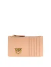 Pinko Zipped Chevron-patterned Card Holder In Nude & Neutrals