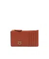 Pinko Airone Brown Card-holder With Logo Patch In Leather Woman In Brown