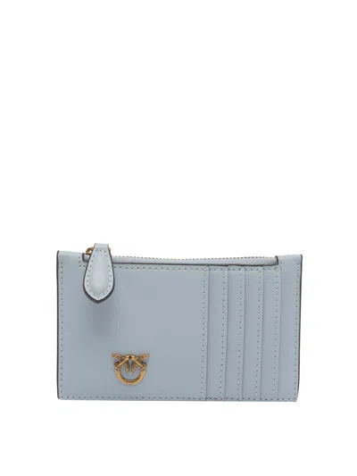 Pinko Love Birds Zip Leather Wallet In Blue