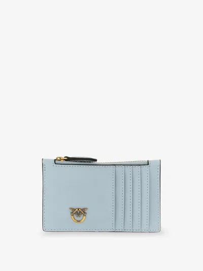 Pinko Airone Leather Card Holder In Blue