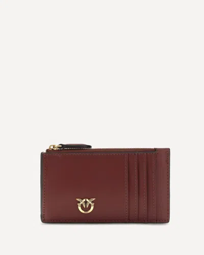 Pinko Airone Leather Cardholder In Bordeaux