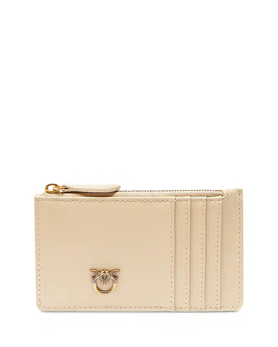 Pinko Airone Leather Cardholder In Neutral