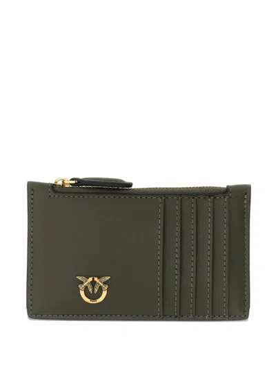 Pinko Airone Leather Logo-plaque Card Holder In Green
