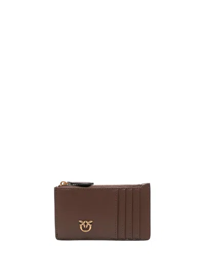 Pinko `airone` Zipped Card Holder In Brown