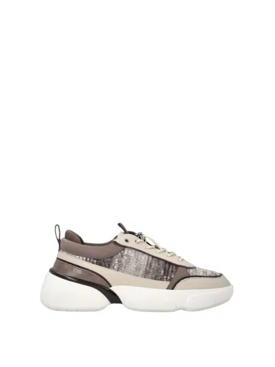 Pinko Alba 05 Chunky Sole Sequined Textured Fabrics Sneakers In Neutral