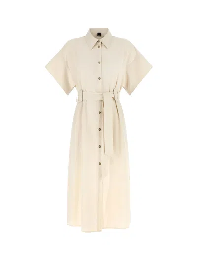 Pinko Button Belted Midi Shirt Dress In Neutral