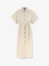 Pinko Button Belted Midi Shirt Dress In Neutral