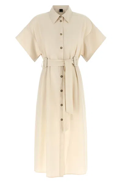 Pinko Button Belted Midi Shirt Dress In Neutral