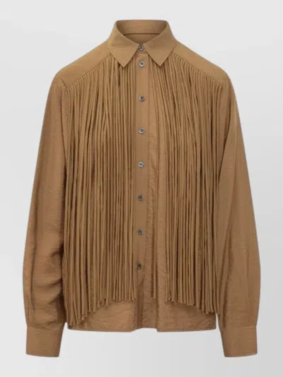 Pinko Alessandria Viscose Shirt Jacket Fringe Collar In Brown