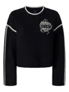 Pinko Round-neck Sweater With Bejewelled Embroidery In Black