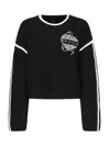 Pinko Round-neck Sweater With Bejewelled Embroidery In Black