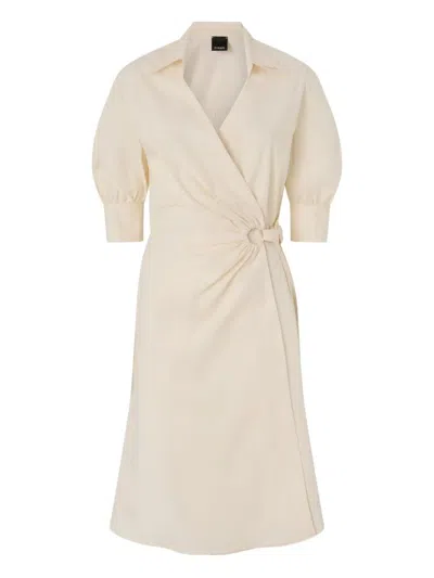 Pinko Wrap Dress Knee Length Puff Sleeves In Neutral