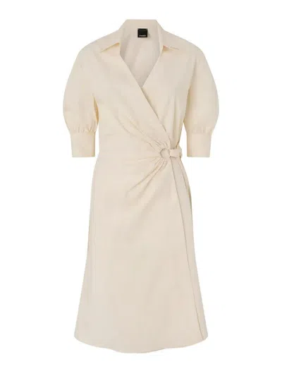 Pinko Wrap Dress Knee Length Puff Sleeves In Neutral