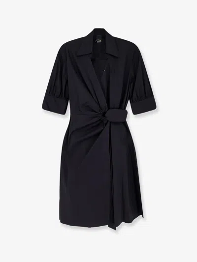 Pinko Cotton Stretch Dress Belted Waist Knot In Black