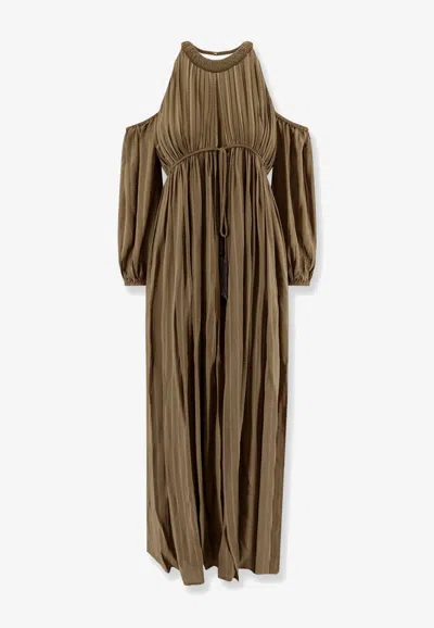 PINKO ALLENATORE COLD-SHOULDER STRIPED MAXI DRESS