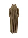 Pinko Allenatore Georgette Long Dress With Striped Motif In Brown
