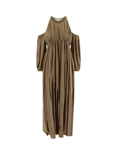 Pinko Allenatore Georgette Long Dress With Striped Motif In Brown
