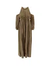 Pinko Allenatore Georgette Long Dress With Striped Motif In Green