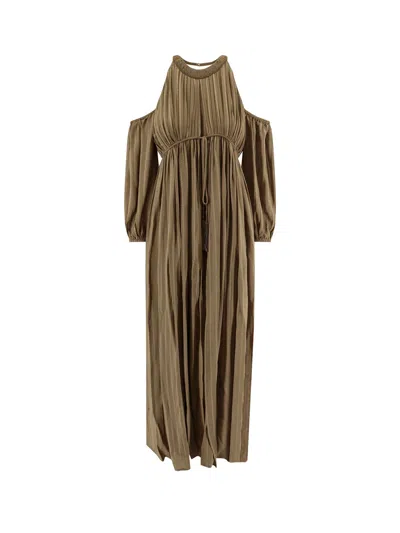 Pinko Allenatore Georgette Long Dress With Striped Motif In Green