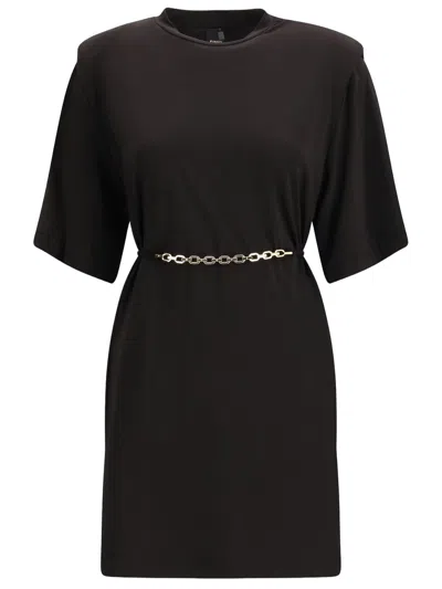 Pinko Allie Short Dress With Structured Shoulders And Chain In Black