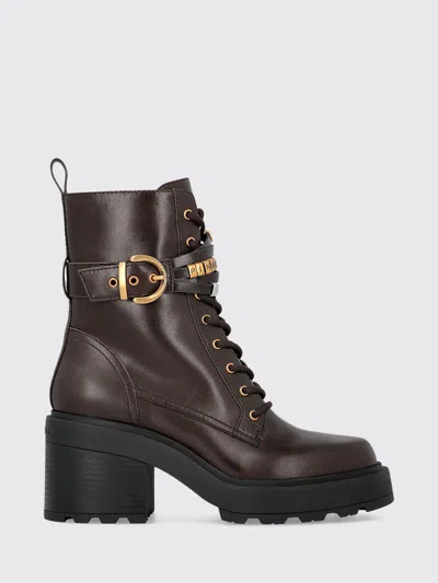 Pinko Altea Leather Combat Boots With Lug Sole And Medium Heel In Brown