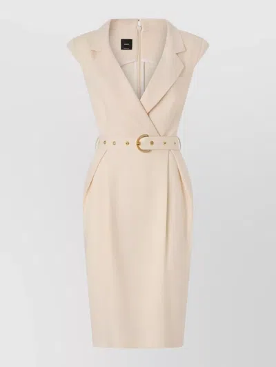 Pinko Amadine Dress Belted Waist Sleeveless V Neckline In Multi