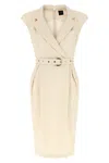 Pinko Amadine Dress Belted Waist Sleeveless V Neckline In Brown