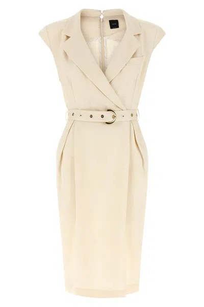 Pinko Amadine Dress Belted Waist Sleeveless V Neckline In Multi