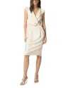 Pinko Amadine Dress Belted Waist Sleeveless V Neckline In Neutral