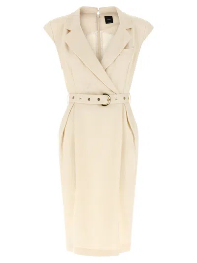 Pinko Amadine Dress Belted Waist Sleeveless V Neckline In Multi
