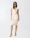Pinko Amadine Dress Belted Waist Sleeveless V Neckline In Neutral
