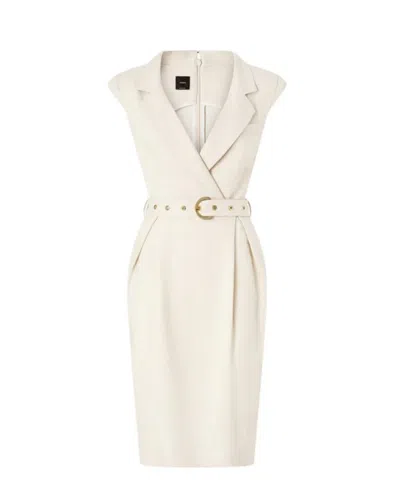Pinko Amadine Dress Belted Waist Sleeveless V Neckline In Multi