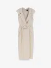 Pinko Amadine Dress Belted Waist Sleeveless V Neckline In Nude