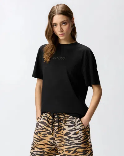 Pinko Amazing T-shirt Jersey Logo Ss26 In Black