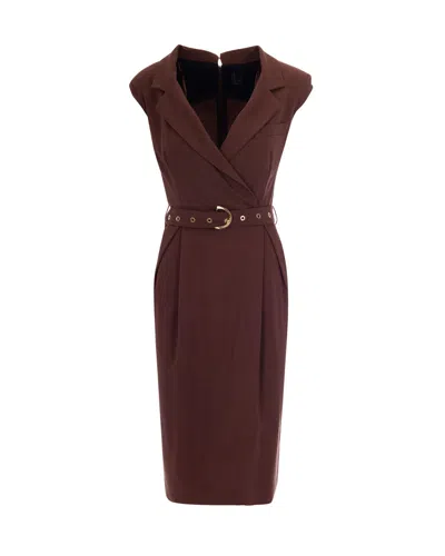 Pinko Amdine Frisottino Terra Midi Dress In Burgundy