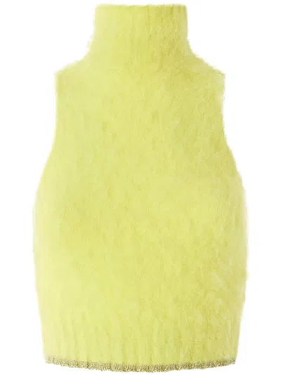 Pinko High-neck Sleeveless Knitted Top In Yellow