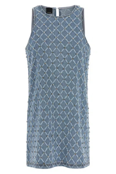 Pinko Amorino Jacquard Crystal Mini Dress In Blue