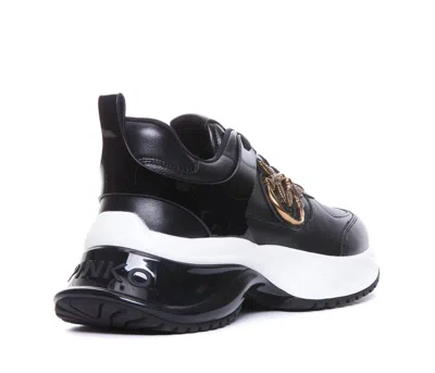 Pinko And Gold Leather Ariel Sneakers In Limo Black